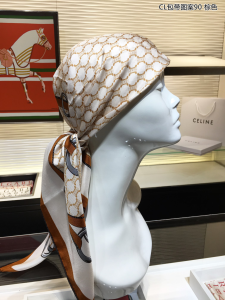 Luxury Womens Scarf Celine White Triomphe Silk Scarf Brown 90x90CM A151PP195 AA149559