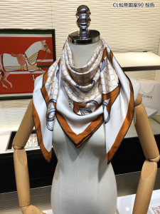 Luxury Womens Scarf Celine White Triomphe Silk Scarf Brown 90x90CM A151PP195 AA149559