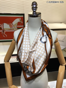 Luxury Womens Scarf Celine White Triomphe Silk Scarf Brown 90x90CM A151PP195 AA149559