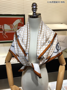 Luxury Womens Scarf Celine White Triomphe Silk Scarf Brown 90x90CM A151PP195 AA149559
