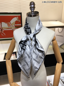 Luxury Womens Scarf Chanel Allover CC Logo Silk Scarf White 90x90CM A151PP180 AA149575