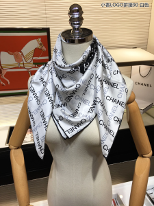 Luxury Womens Scarf Chanel Allover CC Logo Silk Scarf White 90x90CM A151PP180 AA149575