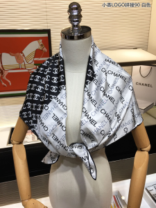Luxury Womens Scarf Chanel Allover CC Logo Silk Scarf White 90x90CM A151PP180 AA149575