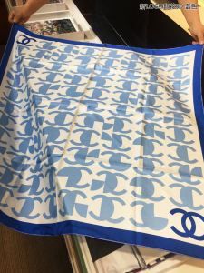 Chanel CC Twill Silk Scarf Blue 