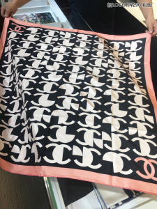 Chanel CC Twill Silk Scarf Pink 