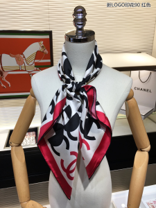 Luxury Womens Scarf Chanel CC Twill Silk Scarf Red 90x90CM A151PP210 AA149546
