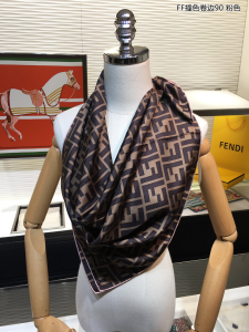 Luxury Womens Scarf Fendi FF Jacquard Silk Scarf Pink 90x90CM A151PP195 AA149566