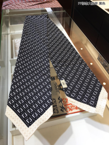 Fendi FF Logo Cashmere Silk Scarf Black