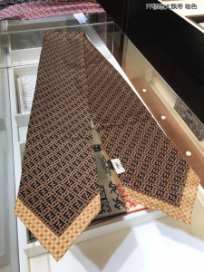 Fendi FF Logo Cashmere Silk Scarf Brown