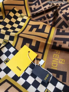 Luxury Womens Scarf Fendi FF Logo Cashmere Silk Scarf Brown 90x90CM A151PP180 AA149542