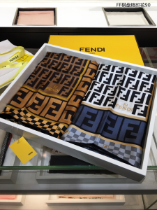 Luxury Womens Scarf Fendi FF Logo Cashmere Silk Scarf White 90x90CM A151PP180 AA149543