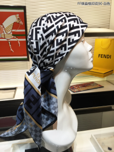 Luxury Womens Scarf Fendi FF Logo Cashmere Silk Scarf White 90x90CM A151PP180 AA149543