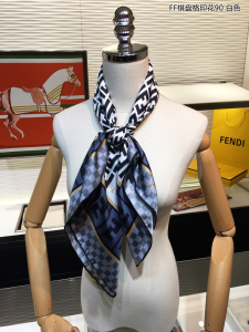 Luxury Womens Scarf Fendi FF Logo Cashmere Silk Scarf White 90x90CM A151PP180 AA149543