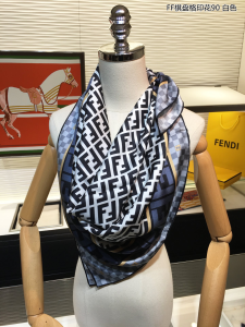 Luxury Womens Scarf Fendi FF Logo Cashmere Silk Scarf White 90x90CM A151PP180 AA149543