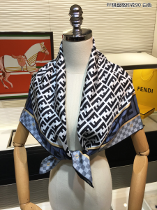 Luxury Womens Scarf Fendi FF Logo Cashmere Silk Scarf White 90x90CM A151PP180 AA149543