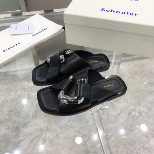 Proenza Schouler Cross Strap Slides Sandals Black Calfskin Proenza Schouler Cross Strap Slides Sandals Black Calfskin