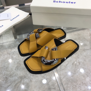 Proenza Schouler Cross Strap Slides Sandals Yellow Calfskin Proenza Schouler Cross Strap Slides Sandals Yellow Calfskin