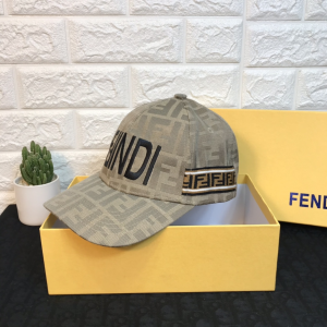 Fendi FF Jacquard Logo Baseball Cap Hats Beige 