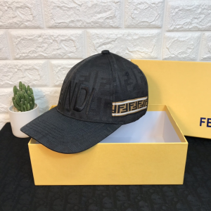 Fendi FF Jacquard Logo Baseball Cap Hats Black 