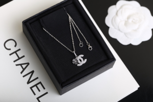 Chanel Crystals Double C Pendant Necklace 