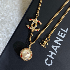 Chanel Gold Crystal CC Logo Chain Necklace 