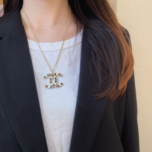 Luxury Womens Jewelry Chanel Large Crystal CC Logo Pendant Necklace A205PP160 AA150080