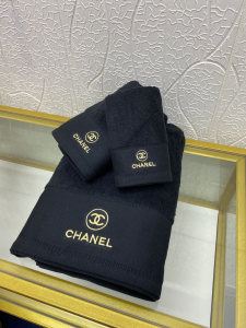Chanel CC Logo Embroidery Cotton Chanel Bathroom Bath Towel 3 Sets Black Chanel CC Logo Embroidery Cotton Chanel Bathroom Bath Towel 3 Sets Black