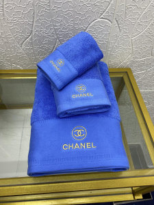 Chanel CC Logo Embroidery Cotton Chanel Bathroom Bath Towel 3 Sets Blue Chanel CC Logo Embroidery Cotton Chanel Bathroom Bath Towel 3 Sets Blue