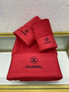 Chanel CC Logo Embroidery Cotton Chanel Bathroom Bath Towel 3 Sets Red Chanel CC Logo Embroidery Cotton Chanel Bathroom Bath Towel 3 Sets Red