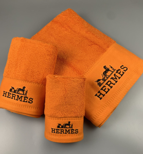 Hermes Logo Embroidery Cotton Hermes Bathroom Bath Towel 3 Sets Orange Hermes Logo Embroidery Cotton Hermes Bathroom Bath Towel 3 Sets Orange