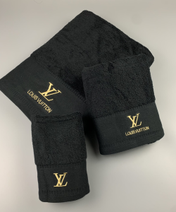 Louis Vuitton LV Logo Embroidery Cotton LV Bathroom Bath Towel 3 Sets Black Louis Vuitton LV Logo Embroidery Cotton LV Bathroom Bath Towel 3 Sets Black