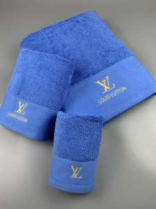 Louis Vuitton LV Logo Embroidery Cotton LV Bathroom Bath Towel 3 Sets Blue Louis Vuitton LV Logo Embroidery Cotton LV Bathroom Bath Towel 3 Sets Blue