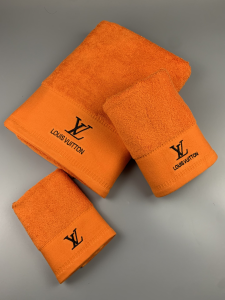 Louis Vuitton LV Logo Embroidery Cotton LV Bathroom Bath Towel 3 Sets Orange Louis Vuitton LV Logo Embroidery Cotton LV Bathroom Bath Towel 3 Sets Orange