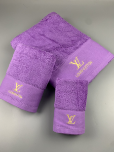Louis Vuitton LV Logo Embroidery Cotton LV Bathroom Bath Towel 3 Sets Purple Louis Vuitton LV Logo Embroidery Cotton LV Bathroom Bath Towel 3 Sets Purple