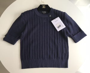 Chanel CC Logo Knitwear Tops Navy Blue 