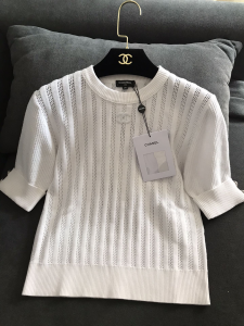 Chanel CC Logo Knitwear Tops White 