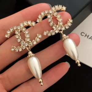 Chanel Cyrstals CC Logo Drop Earrings 