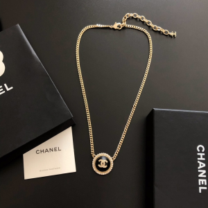Chanel Cyrstals Round CC Logo Pendant Necklace 