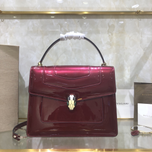 Bvlgari Bulgari Serpenti Forever Medium Crossbody Bag Top Handle Burgundy Patent Calfskin Bvlgari Bulgari Serpenti Forever Medium Crossbody Bag Top Handle Burgundy Patent Calfskin