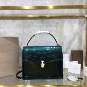 Bvlgari Bulgari Serpenti Forever Medium Crossbody Bag Top Handle Green Patent Calfskin Bvlgari Bulgari Serpenti Forever Medium Crossbody Bag Top Handle Green Patent Calfskin