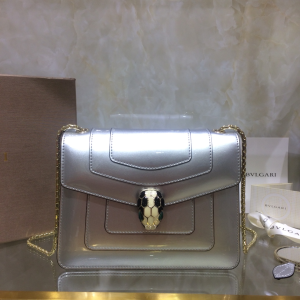 Bvlgari Bulgari Serpenti Forever Small Crossbody Bag Silver Patent Calfskin Bvlgari Bulgari Serpenti Forever Small Crossbody Bag Silver Patent Calfskin