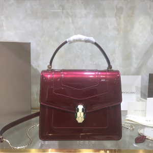 Bvlgari Bulgari Serpenti Forever Small Crossbody Bag Top Handle Burgundy Patent Calfskin Bvlgari Bulgari Serpenti Forever Small Crossbody Bag Top Handle Burgundy Patent Calfskin