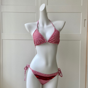 Dior Red Cotton Triangle Bikini Swimsuit 