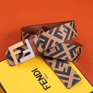 Luxury Mens Belts Fendi FF Buckle Belt in Tan Cuoio Romano Calfskin A175PP240 AA150759