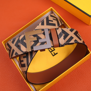 Luxury Mens Belts Fendi FF Buckle Belt in Tan Cuoio Romano Calfskin A175PP240 AA150759