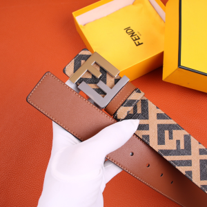 Luxury Mens Belts Fendi FF Buckle Belt in Tan Cuoio Romano Calfskin A175PP240 AA150759