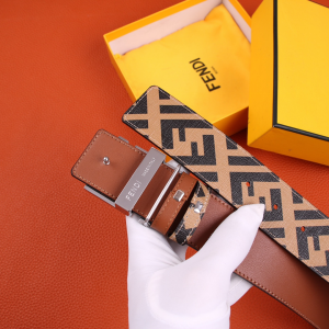 Luxury Mens Belts Fendi FF Buckle Belt in Tan Cuoio Romano Calfskin A175PP240 AA150759