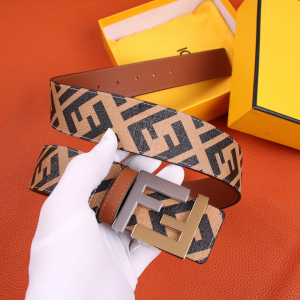 Luxury Mens Belts Fendi FF Buckle Belt in Tan Cuoio Romano Calfskin A175PP240 AA150759