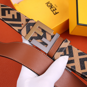 Luxury Mens Belts Fendi FF Buckle Belt in Tan Cuoio Romano Calfskin A175PP240 AA150759