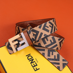 Luxury Mens Belts Fendi FF Buckle Belt in Tan Cuoio Romano Calfskin A175PP240 AA150760